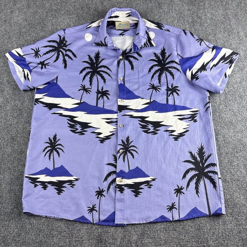 Hawaiian Shirts Vacation State of Mind Palm Tree Aloha Shirt Purple XL